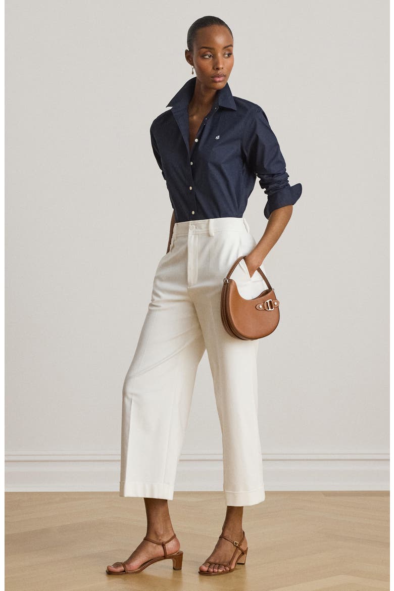 Cotton Stretch Twill Crop Wide Leg Pants, Alternate, color, WHITE