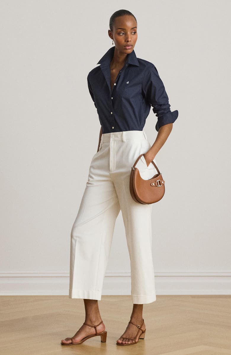 Lauren Ralph Lauren Cotton Stretch Twill Crop Wide Leg Pants, Alternate, color, White