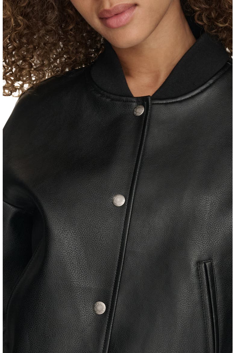 Relaxed Faux Leather Bomber Jacket, Alternate, color, BLK BLACK