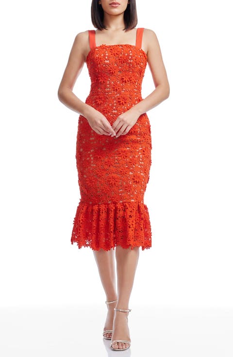 Desiree Floral Appliqué Cocktail Midi Dress