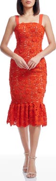 Dress the Population Desiree Floral Appliqué Cocktail Midi Dress