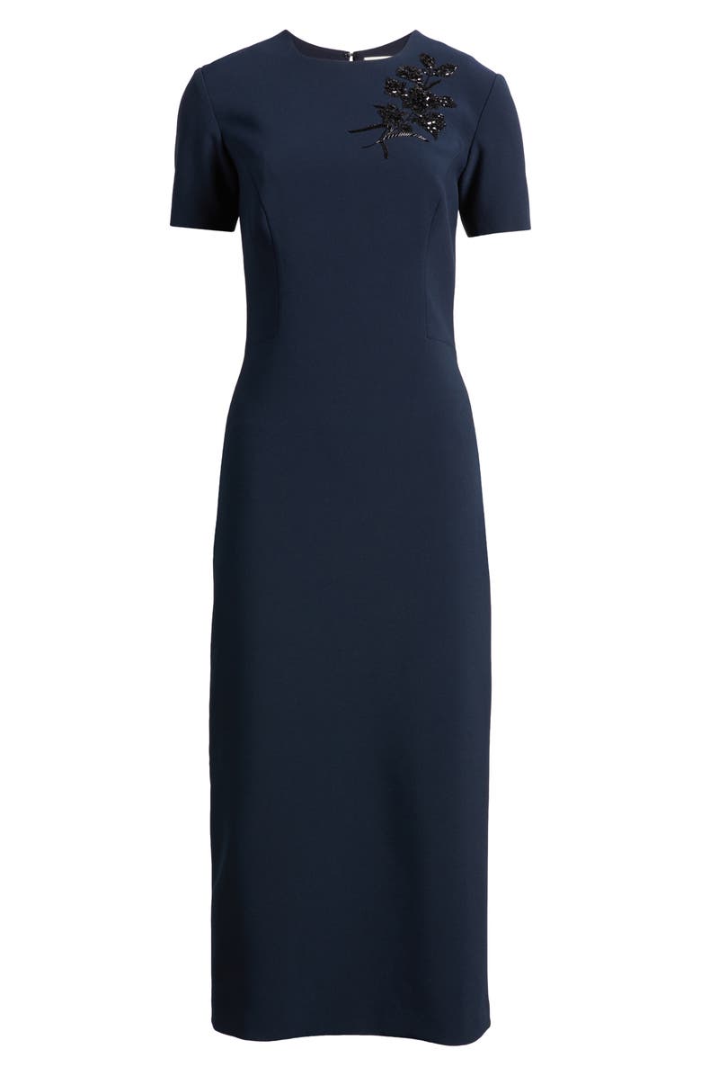 Sachin & Babi Tamara Bead Detail Stretch Crepe Cocktail Midi Dress, Alternate, color, Dark Midnight