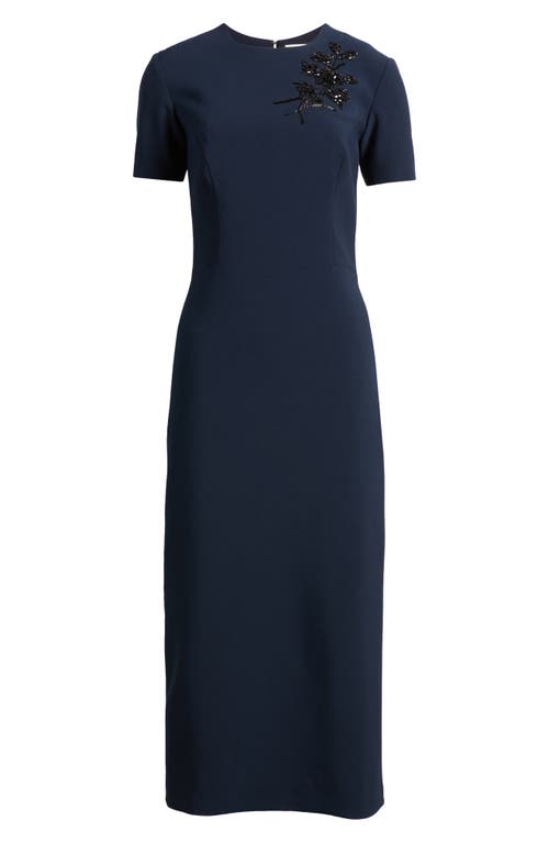 Sachin & Babi Tamara Bead Detail Stretch Crepe Cocktail Midi Dress In Dark Midnight