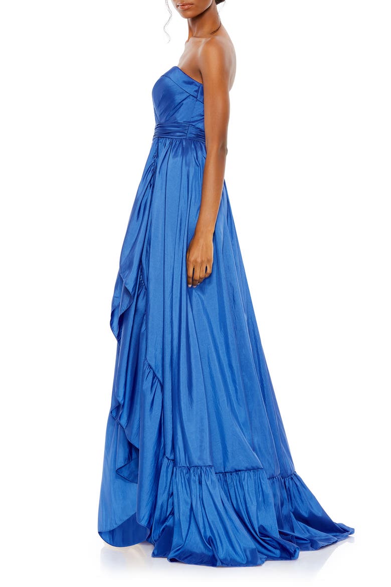 Ruffle Asymmetric High-Low Strapless Gown, Alternate, color, SAPPHIRE