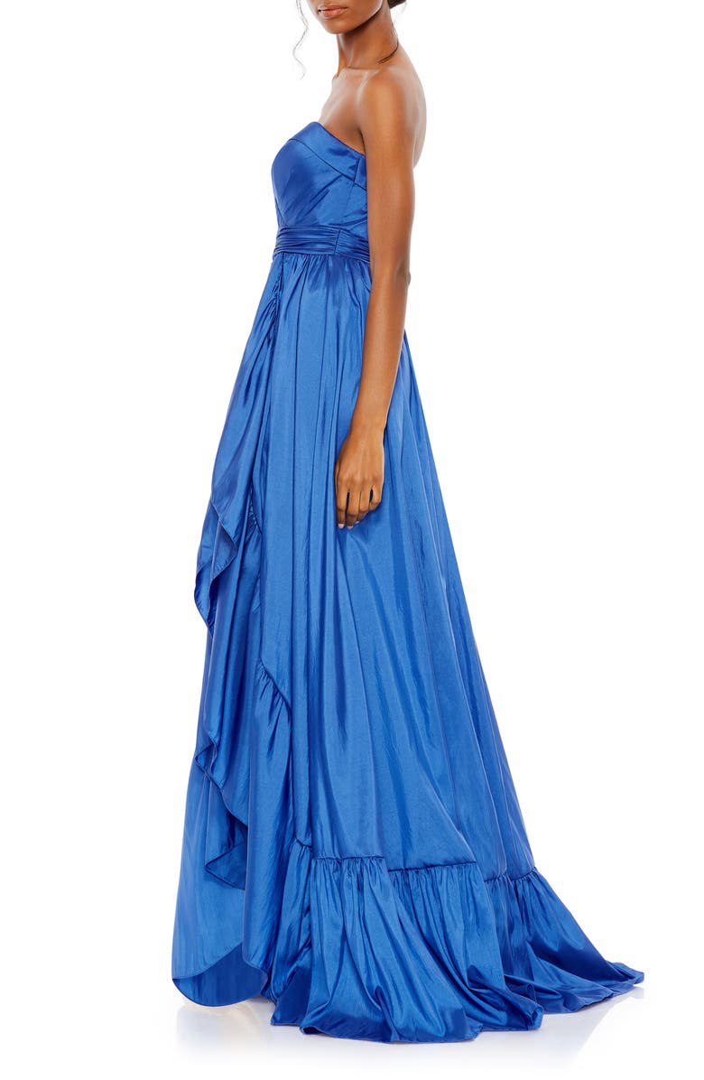 Mac Duggal Ruffle Asymmetric High-Low Strapless Gown, Alternate, color,