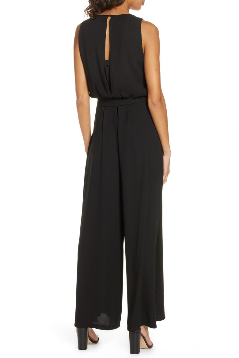 Blouson Tie Waist Jumpsuit, Alternate, color, BLACK