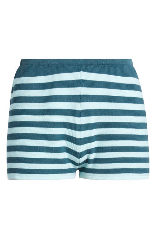 Solid & Striped The Celeste Stripe Cotton Knit Shorts In Evergreen/sky Stripe