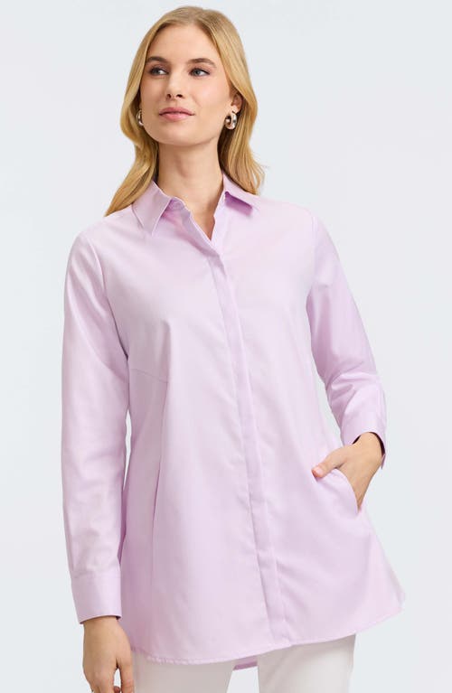 Foxcroft Cici Cotton Button-up Tunic Shirt In Orchid Bouquet