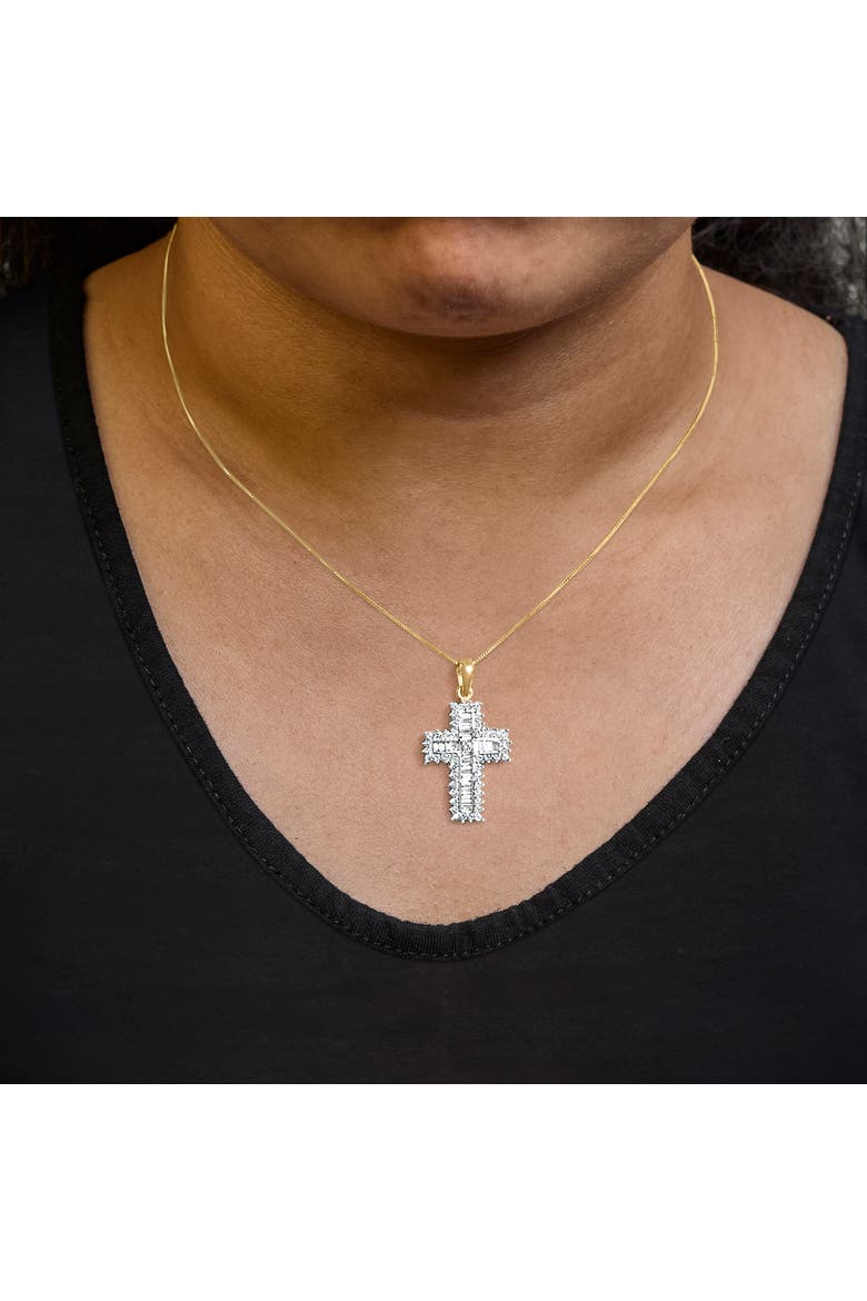 14K Yellow Gold 2.0 Cttw Multi-Row Diamond Cross Pendant Necklace, Alternate, color, Yellow Gold