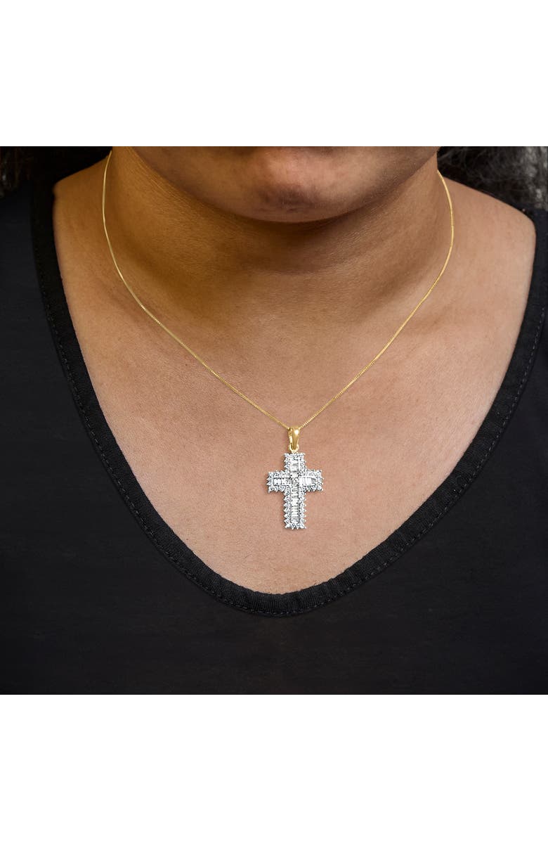 Haus of Brilliance 14K Yellow Gold 2.0 Cttw Multi-Row Diamond Cross Pendant Necklace, Alternate, color, Yellow Gold