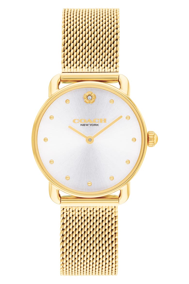 Elliot Mesh Strap Watch, 28mm, Main, color, SILVER WHITE