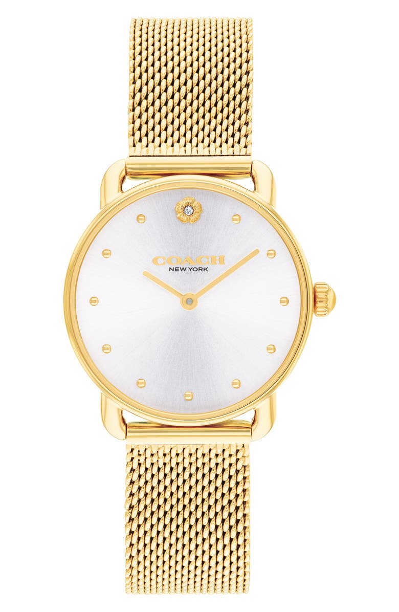 COACH Elliot Mesh Strap Watch, 28mm, Main, color, Gold/Silver