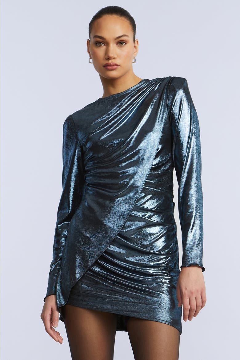 Metallic Mini Dress, Alternate, color, Metallic Blue