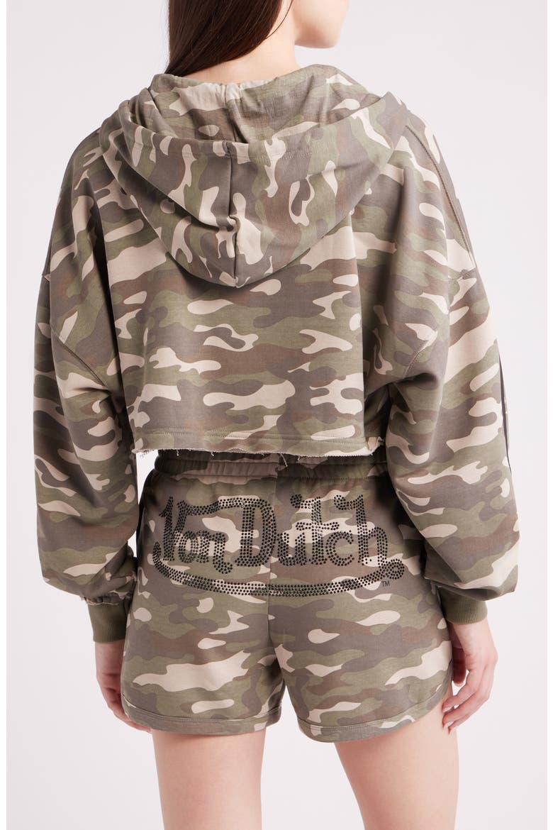 Camo Logo Cropped Full Zip Hoodie, Alternate, color, OLIVE NIGHT CAMO