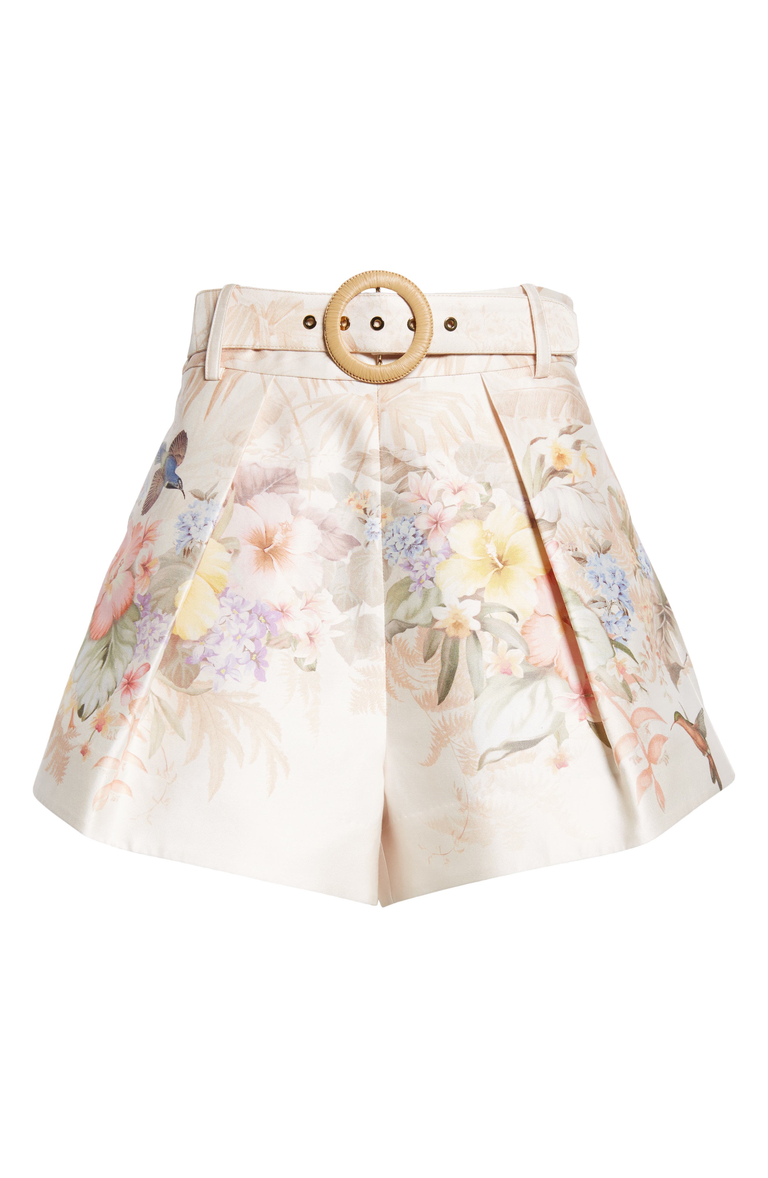 Zimmermann Tropical Floral Belted Linen Tuck Shorts (Women) | Nordstromrack
