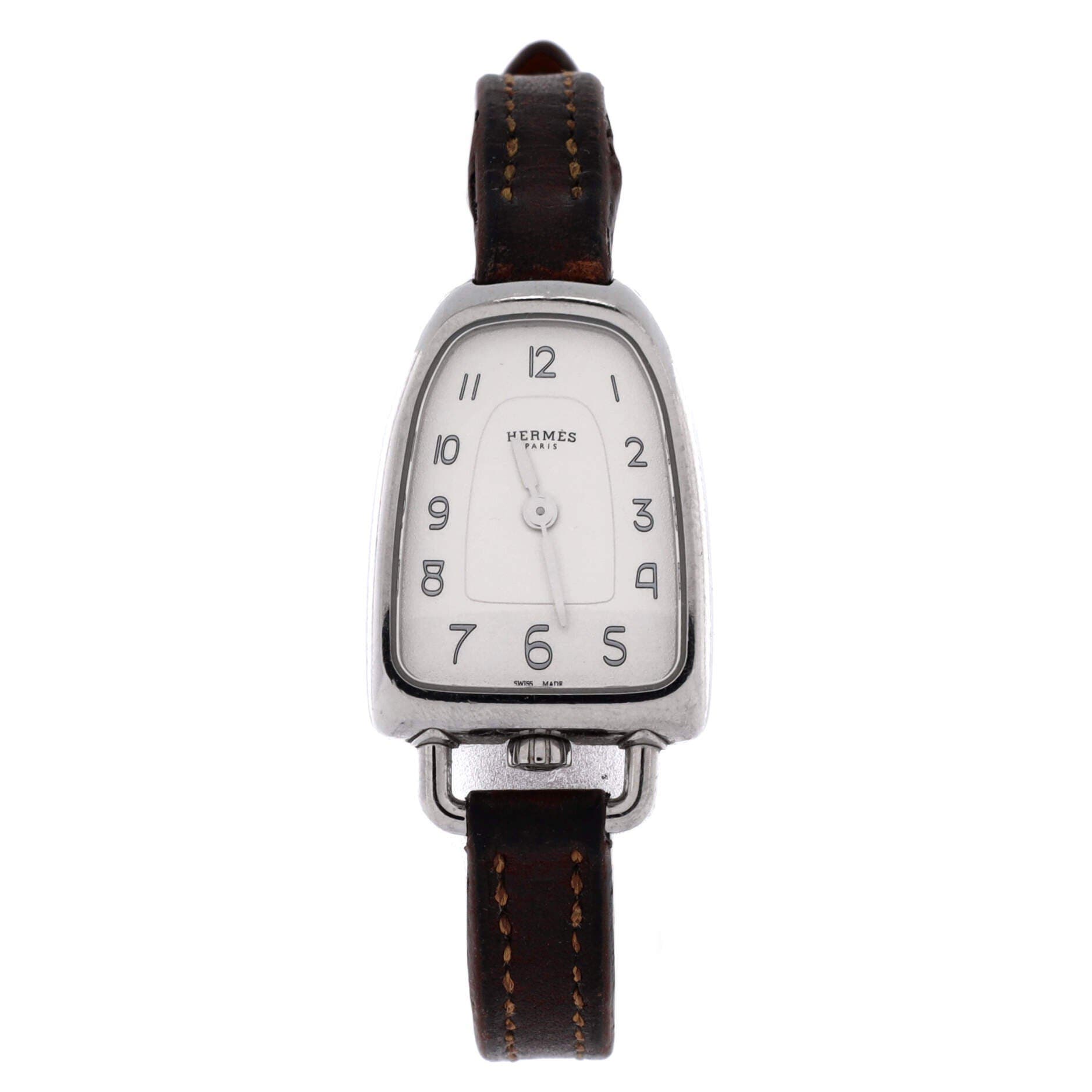 Pre-Owned Hermes Galop d'Hermes Quartz Watch Stainless Steel and Leather 26, Main, color, Brown