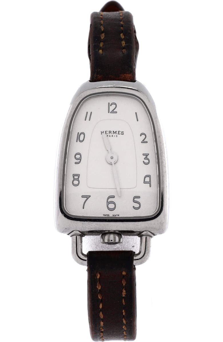 Pre-Owned Hermes Galop d'Hermes Quartz Watch Stainless Steel and Leather 26, Main, color, Brown