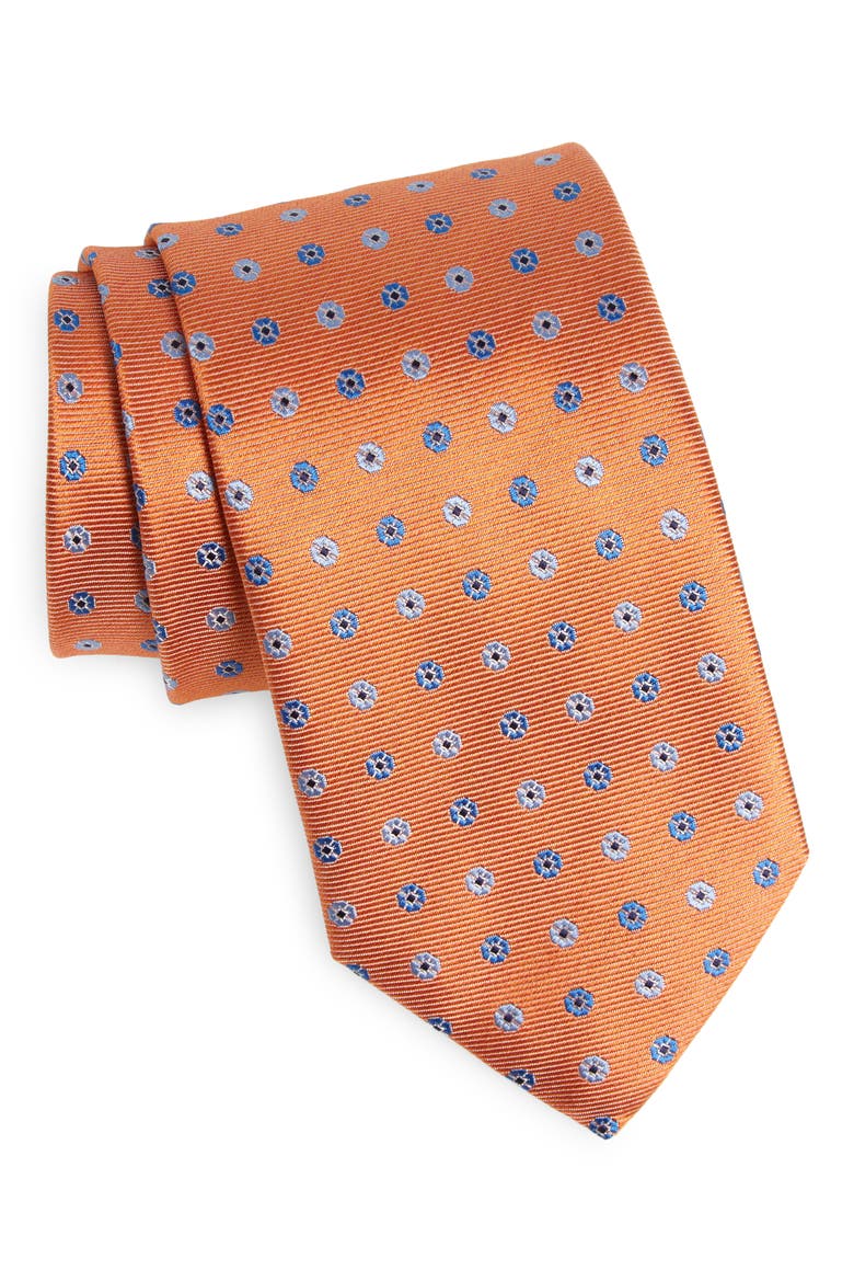 Medallion Silk Tie, Main, color, ORANGE