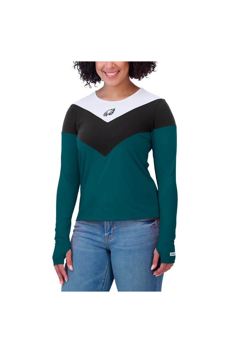 WEAR by Erin Andrews Women's WEAR by Erin Andrews Midnight Green/Black Philadelphia Eagles Plus Size Chevron Tri-Blend Long Sleeve T-Shirt, Alternate, color, Green