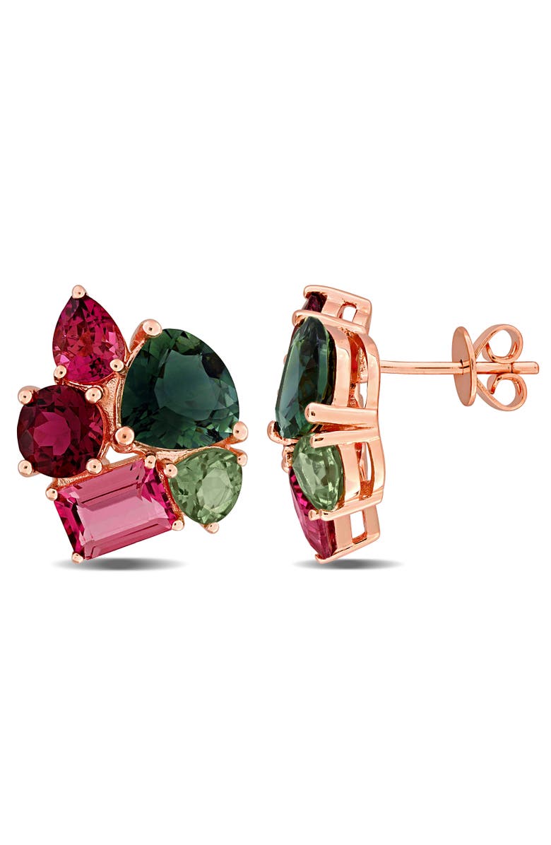 Julianna B. Green & Pink Tourmaline Cluster Drop Earrings, Main, color, Green Tourmaline
