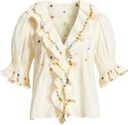 DÔEN Hettie Embroidered Ruffle Organic Cotton Top