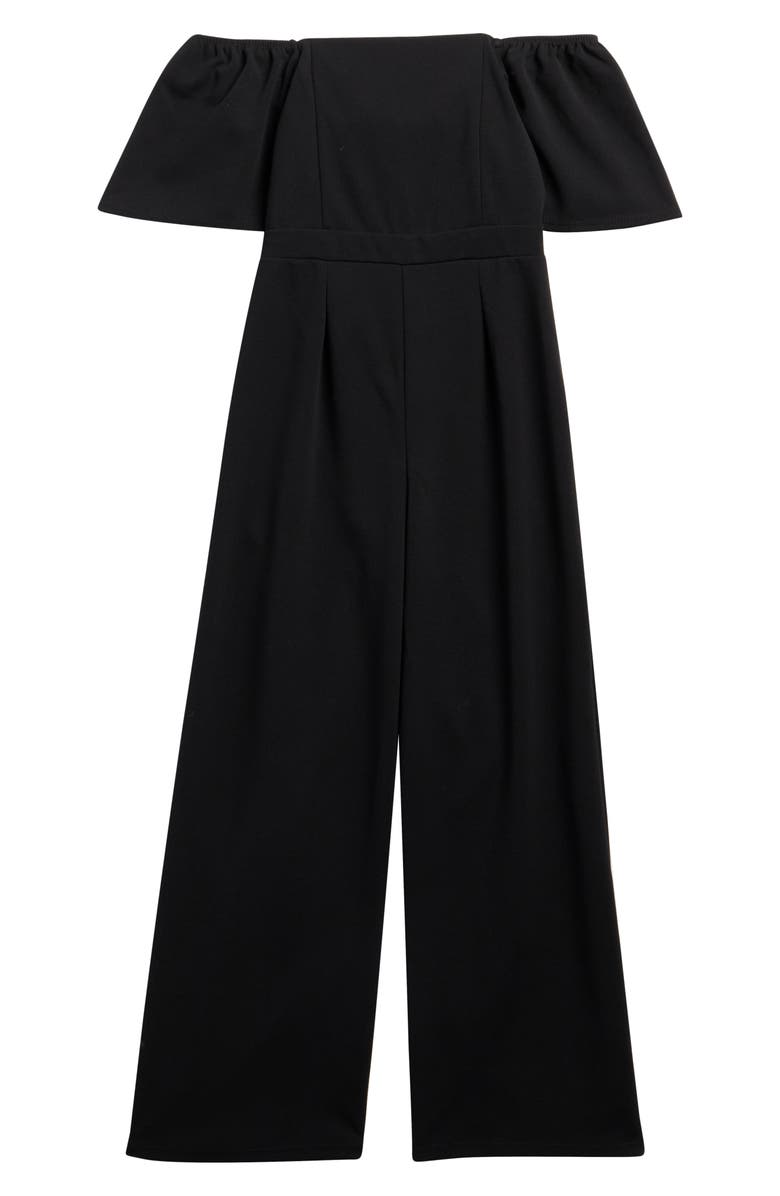 LOVE, NICKIE LEW Kids' Flutter Sleeve Tie Back Jumpsuit, Main, color, Black