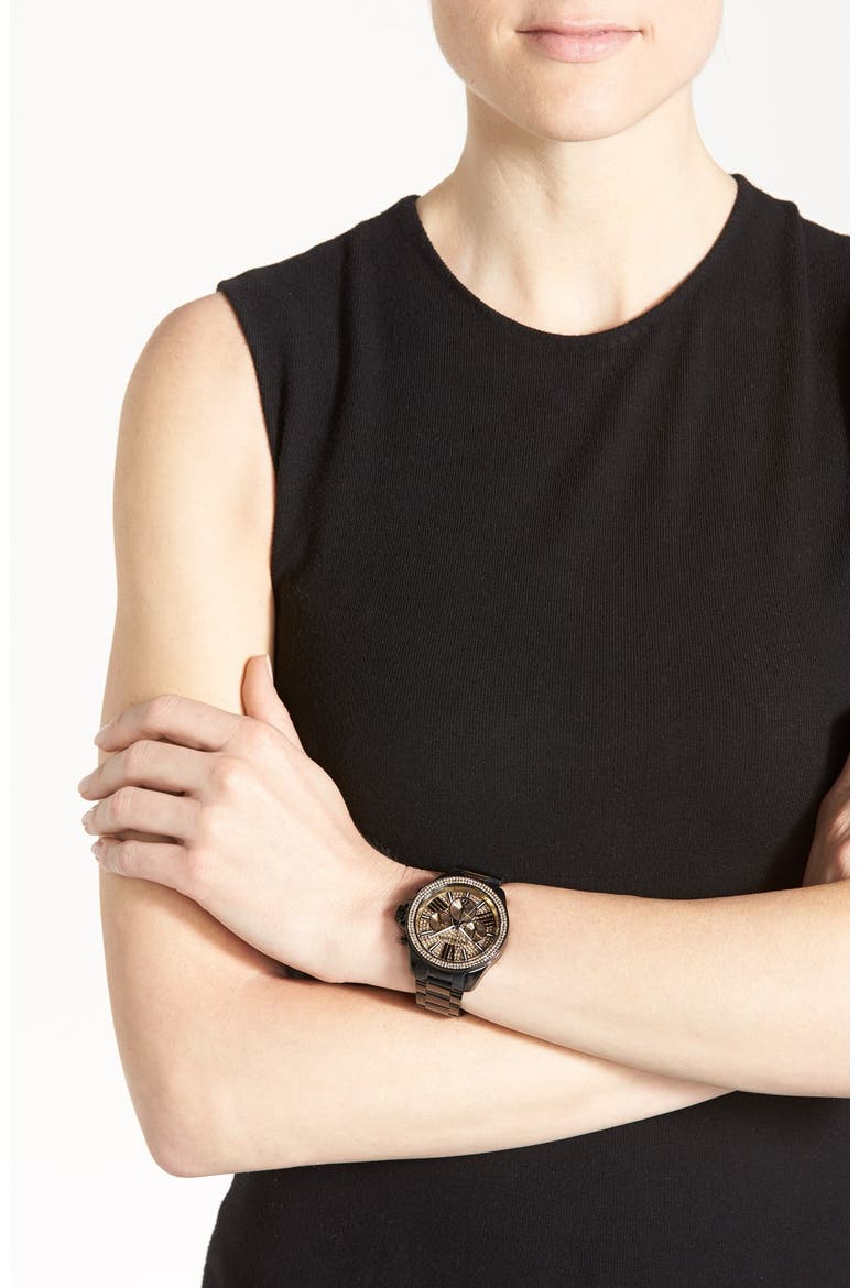 Michael Kors 'Wren' Pavé Dial Chronograph Bracelet Watch, 42mm, Alternate, color, BLACK/ GOLD