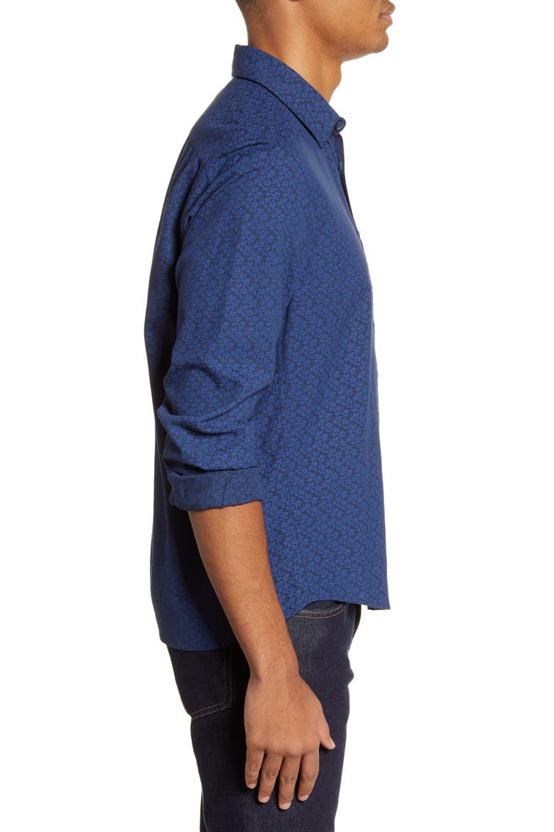 Print Button-Up Shirt, Alternate, color, NAVY