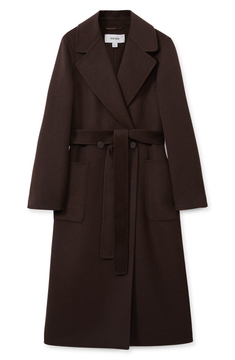 Reiss Lucia Belted Wool Blend Coat, Alternate, color, Chocolate