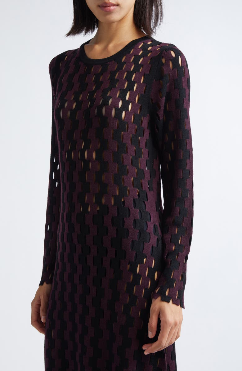 ZANKOV Natalie Open Work Long Sleeve Wool Maxi Sweater Dress, Alternate, color, Pineau/ Black Multi