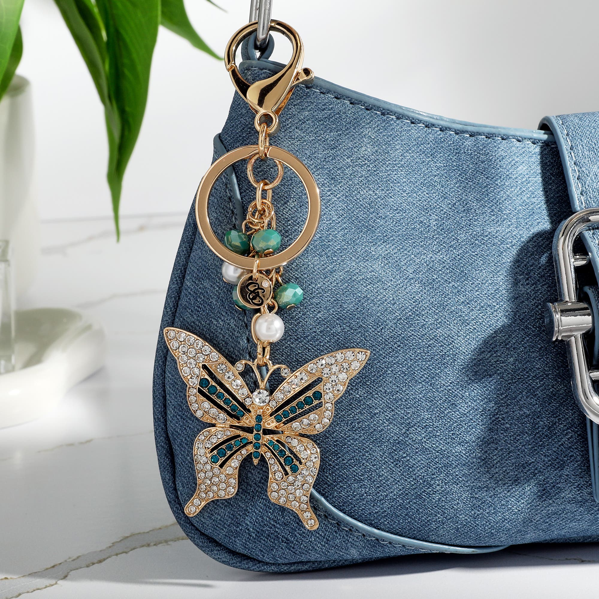 Jessica Simpson Elegant Butterfly Charm Keychain, Alternate, color, Blue, Gold, Silver