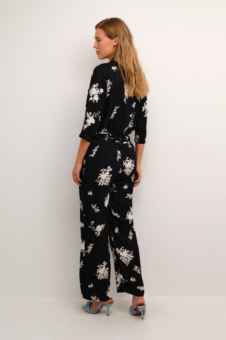 Rutie 3/4 Sleeve Jumpsuit, Alternate, color, Black/White Flower Print