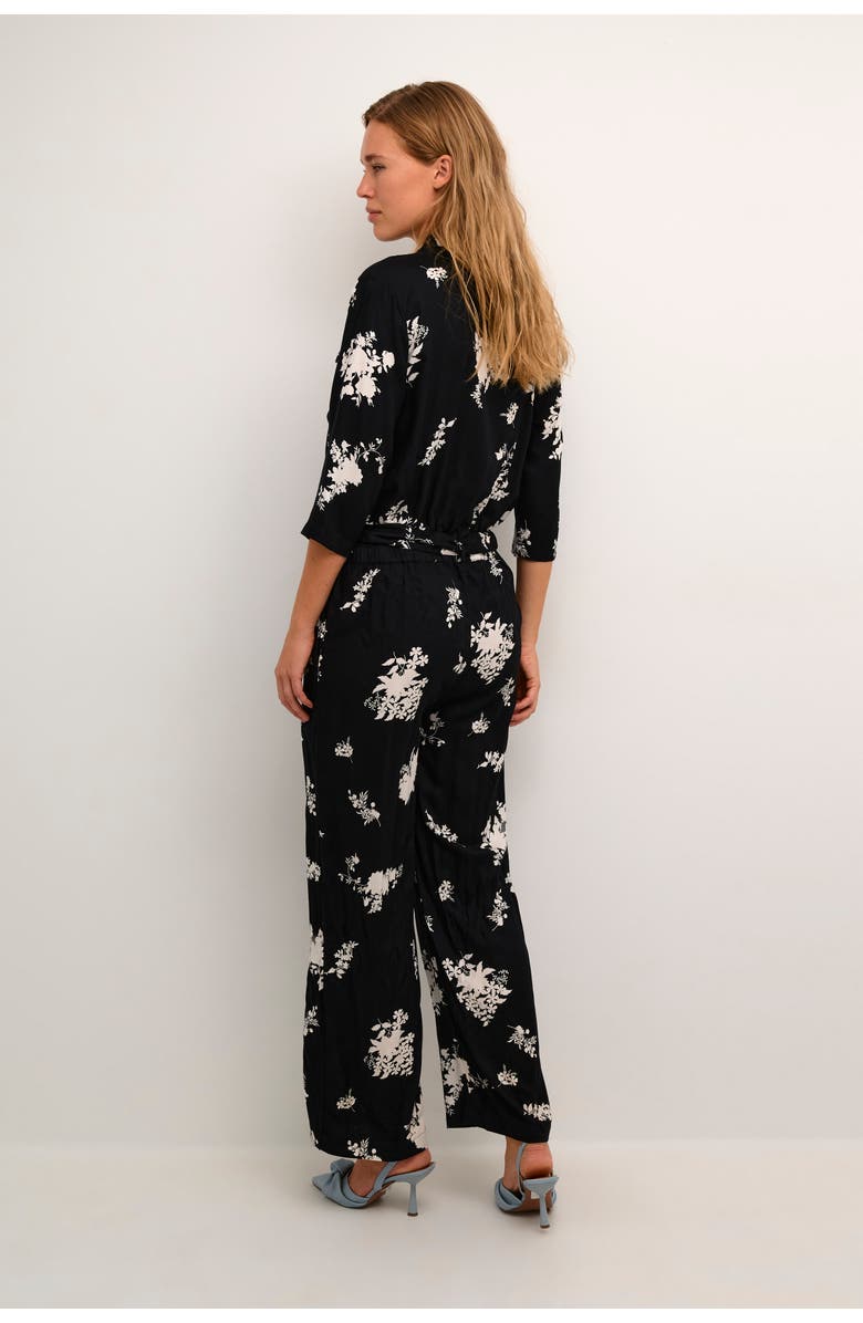 Kaffe Rutie 3/4 Sleeve Jumpsuit, Alternate, color, Black/White Flower Print