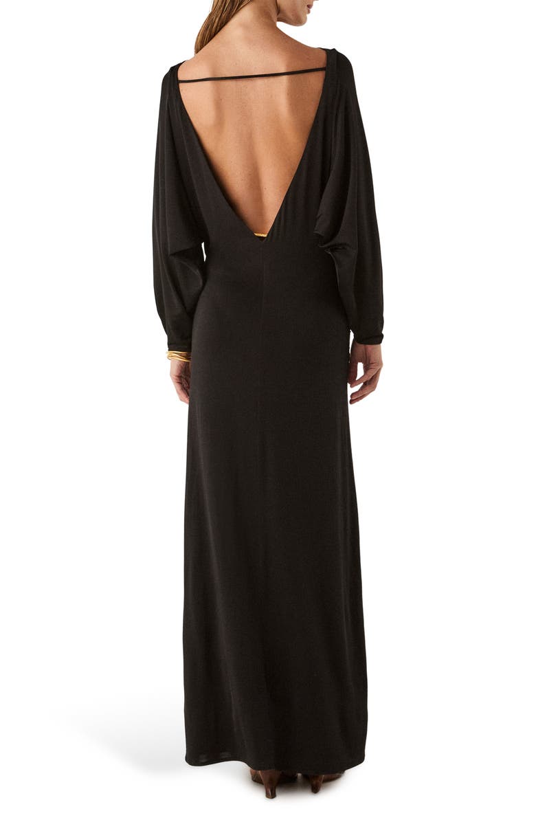 ViX Paula Hermanny Nina Long Sleeve Cover-Up Maxi Dress, Alternate, color, Black
