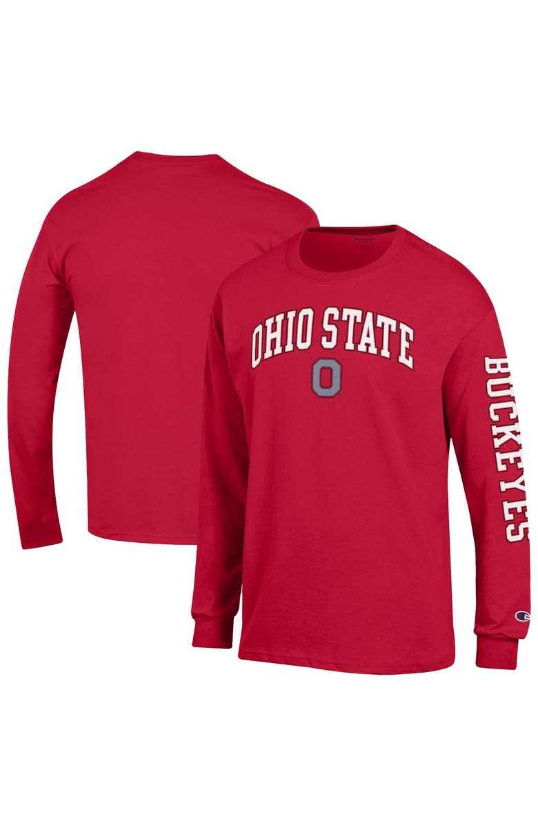 Champion Men's Champion Scarlet Ohio State Buckeyes Arch Over Logo 2-Hit Long Sleeve T-Shirt, Main, color, Scarlet