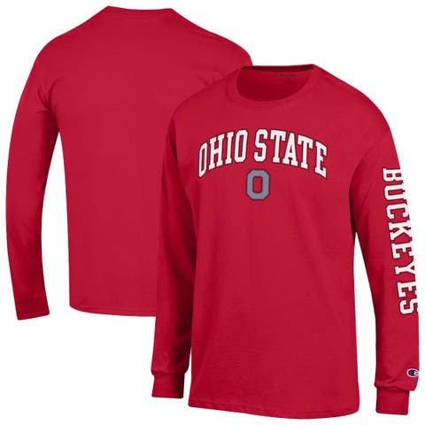 Men's Champion  Scarlet Ohio State Buckeyes Arch Over Logo 2-Hit Long Sleeve T-Shirt