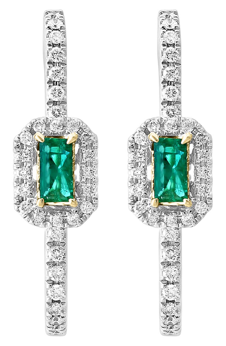 EFFY Two-Tone 14K Gold Emerald & Diamond Hoop Earrings - 0.48ct., Main, color,