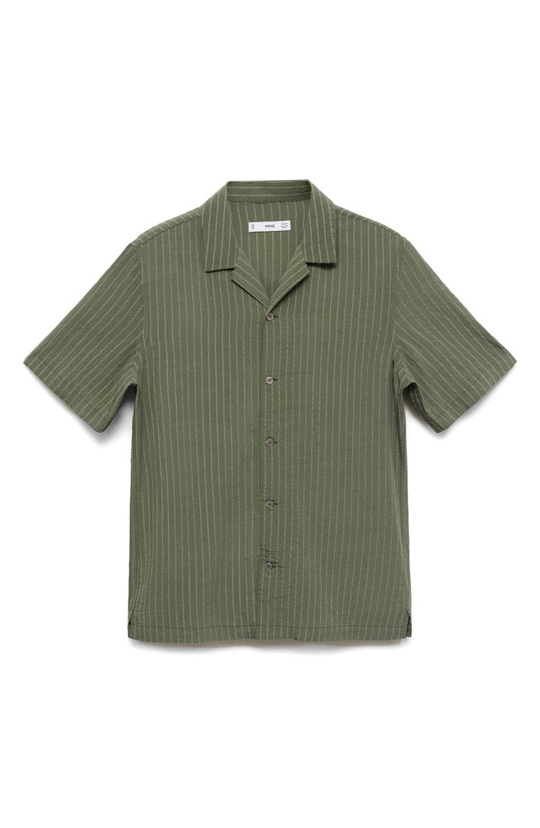 MANGO Stripe Embroidered Camp Shirt, Alternate, color, Dark Green
