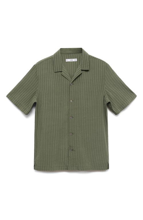 Mango Stripe Embroidered Camp Shirt In Green