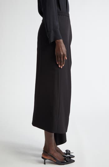 Drape Detail Virgin Wool Grain de Poudre Pencil Skirt