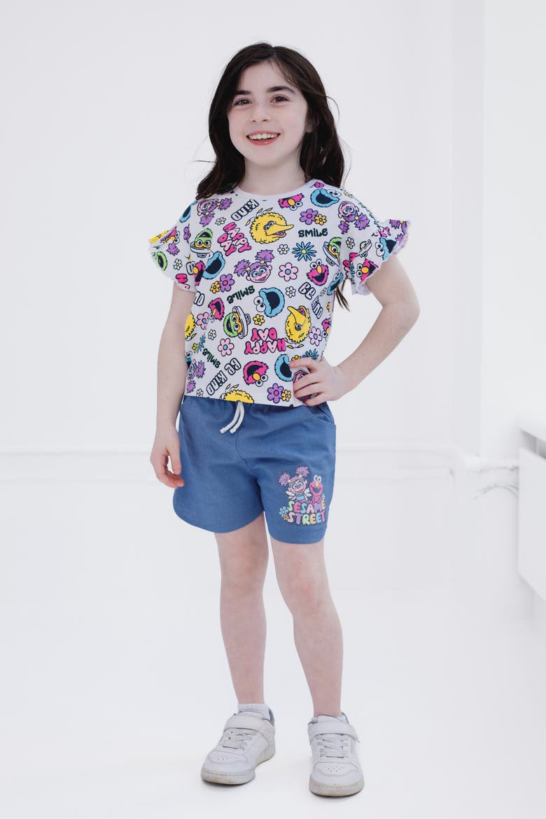 T-Shirt and Chambray Shorts Set, Alternate, color, White Chambray