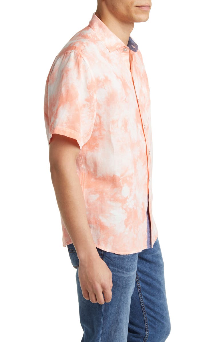 Tommy Bahama Poolside Tie Dye Short Sleeve Big & Tall Linen Blend Button-Up Shirt, Alternate, color, Light Parisian