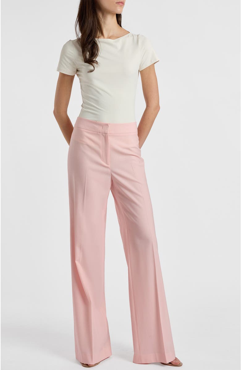 Santorelli Camila Wide Leg Pants in Tropical Wool Stretch, Alternate, color, Candy Pink