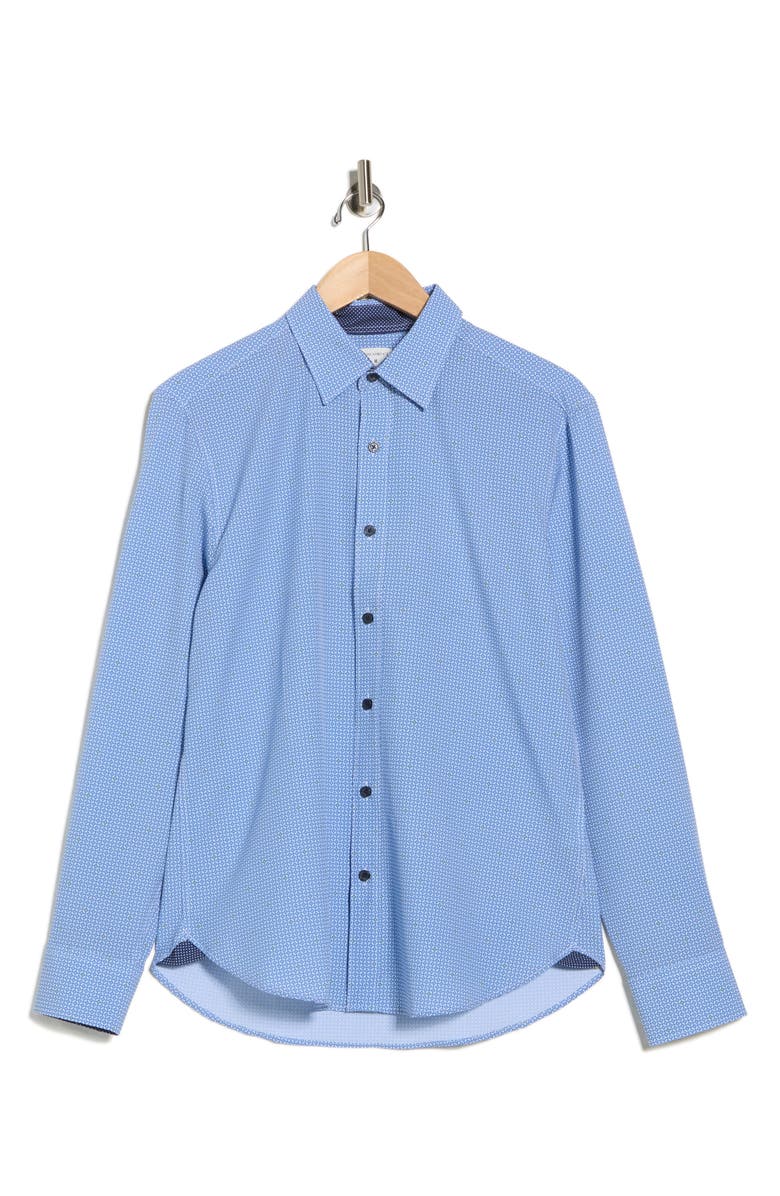 CONSTRUCT Slim Fit Geometric 4-Way Stretch Button-Up Shirt, Alternate, color, White/ Blue