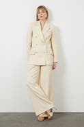 Gizia Pearl Button Detail Striped Off-White Tailored Jacket