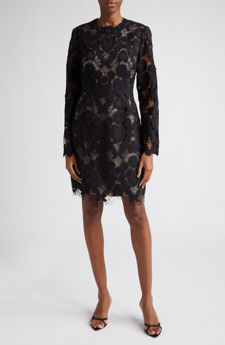 Lela Rose Hearts & Flowers Long Sleeve Lace Dress, Main, color, 