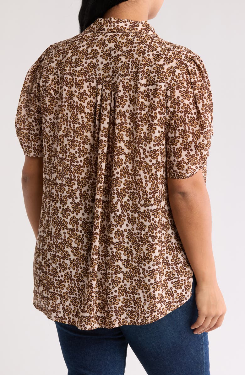 Adrianna Papell Scrunched Short Sleeve Button-Up Shirt, Alternate, color, Blush Little Organic Dot