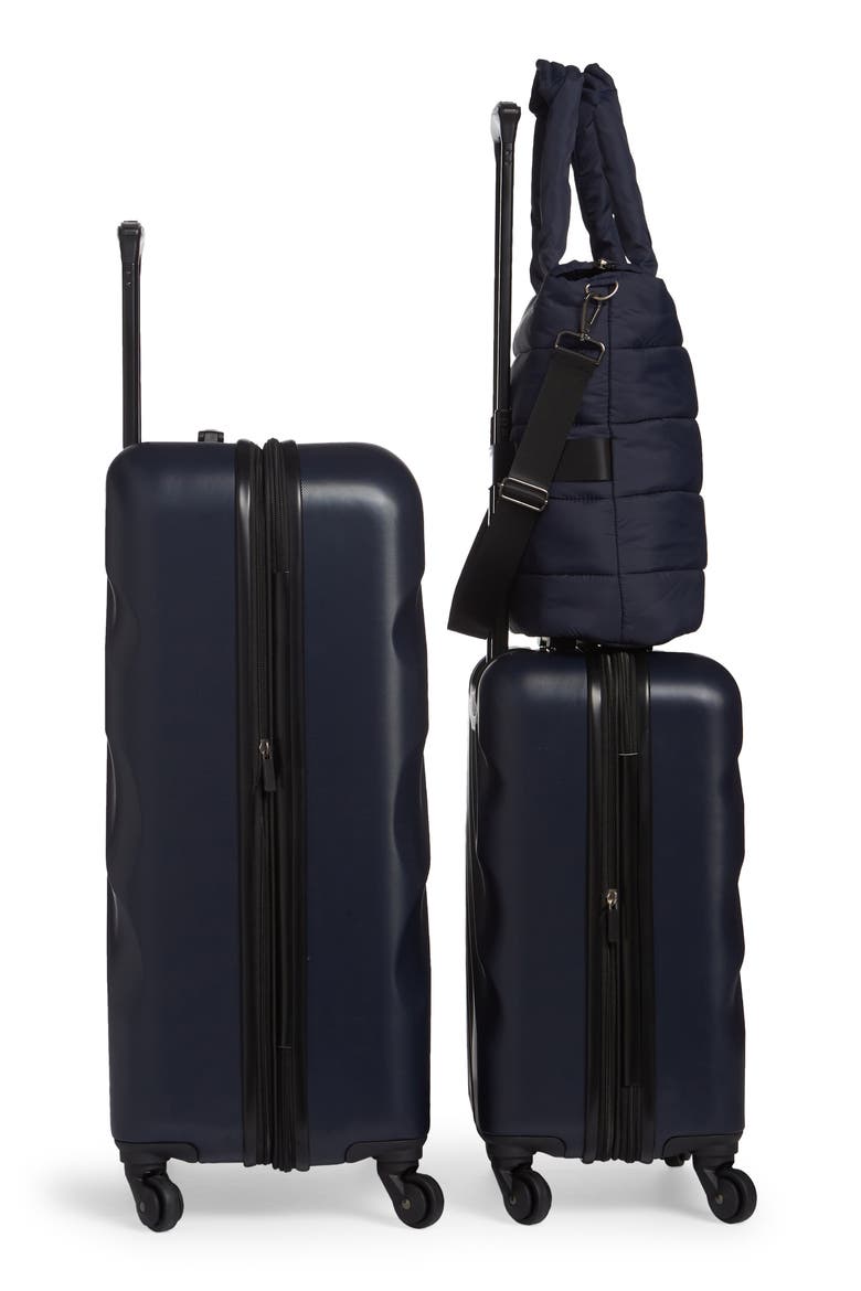 3-Piece Puffer Bag & Spinner Luggage Set, Alternate, color, NAVY