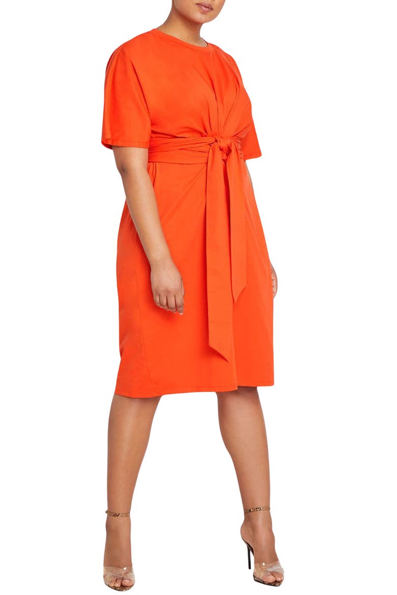Cross Front Flutter Sleeve Dress, Main, color, PEPPERY VERMILLION