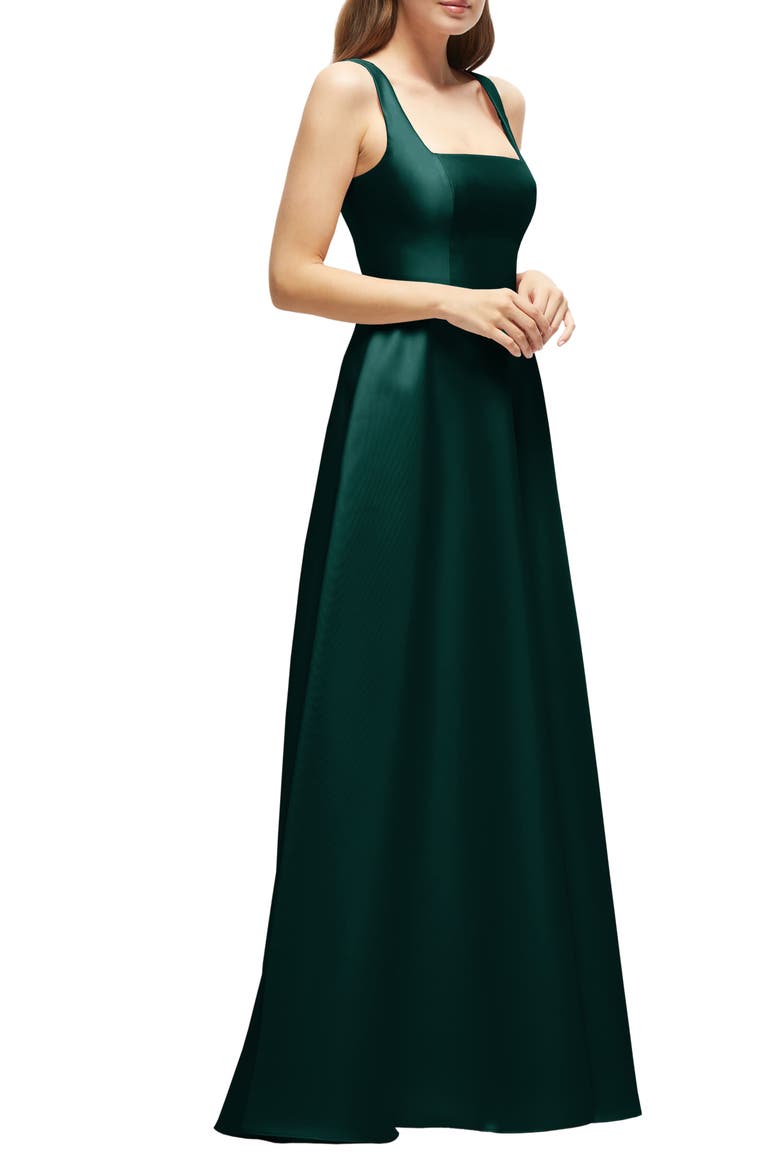 Sleeveless Satin Gown, Alternate, color, EVERGREEN